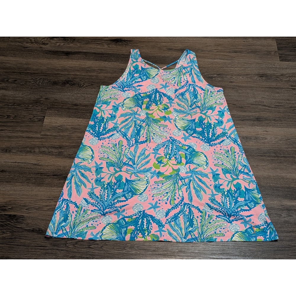 Lilly Pulitzer The Players Logo Coastal Reef Print Sleeveless Shift Dress Size L